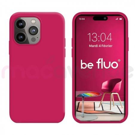 Coque Silicone Moxie BeFluo Fine et Légère pour iPhone 14 Pro, Intérieur Microfibre - Framboise