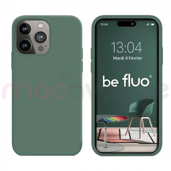 Coque Silicone Moxie BeFluo Fine et Légère pour iPhone 14 Pro, Intérieur Microfibre - Pin vert