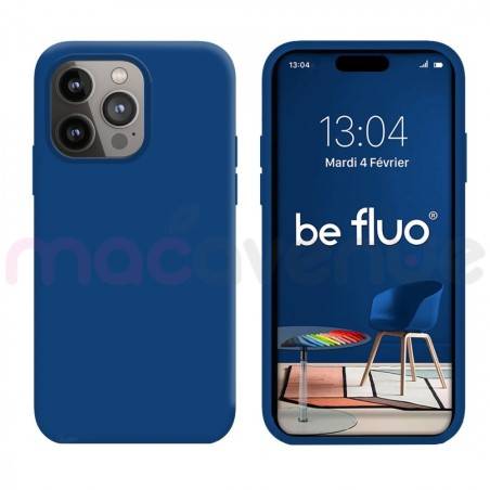 Coque Silicone Moxie BeFluo Fine et Légère pour iPhone 14 Pro, Intérieur Microfibre - Bleu marine