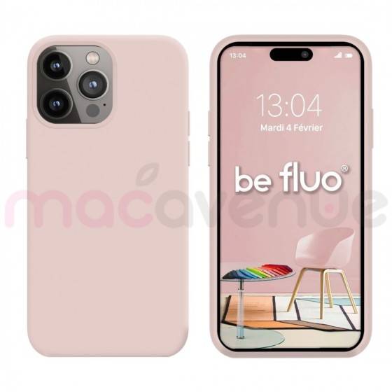 Coque Silicone Moxie BeFluo Fine et Légère pour iPhone 14 Pro Max, Intérieur Microfibre - Rose des sables