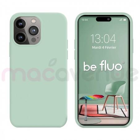 Coque Silicone Moxie BeFluo Fine et Légère pour iPhone 14 Pro Max, Intérieur Microfibre - Menthe