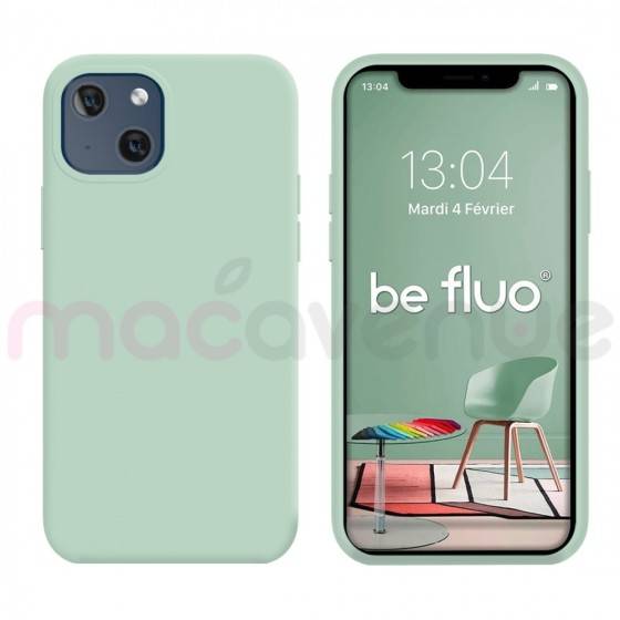 Coque Silicone Moxie BeFluo Fine et Légère pour iPhone 14 Plus, Intérieur Microfibre - Menthe