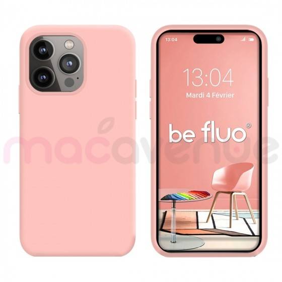 Coque Silicone Moxie BeFluo Fine et Légère pour iPhone 14 Pro Max, Intérieur Microfibre - Rose clair