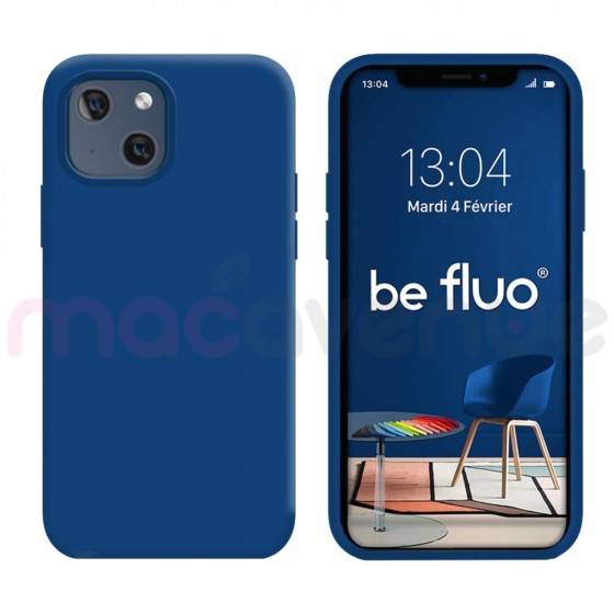 Coque Silicone Moxie BeFluo Fine et Légère pour iPhone 14 Plus, Intérieur Microfibre - Bleu marine