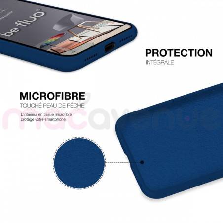 Coque Silicone Moxie BeFluo Fine et Légère pour iPhone 14 Plus, Intérieur Microfibre - Bleu marine