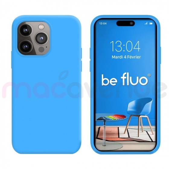 Coque Silicone Moxie BeFluo Fine et Légère pour iPhone 14 Pro Max, Intérieur Microfibre - Bleu clair