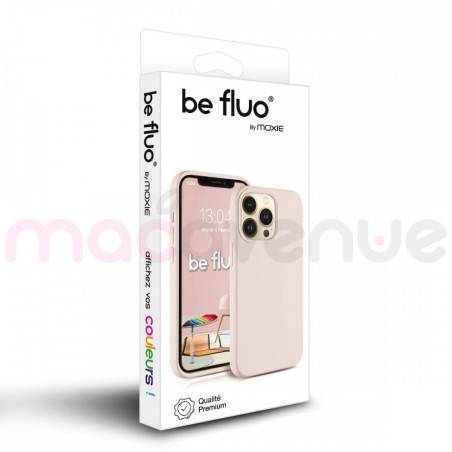 Coque Silicone Moxie BeFluo Fine et Légère pour iPhone 14 Plus, Intérieur Microfibre - Rose des sables