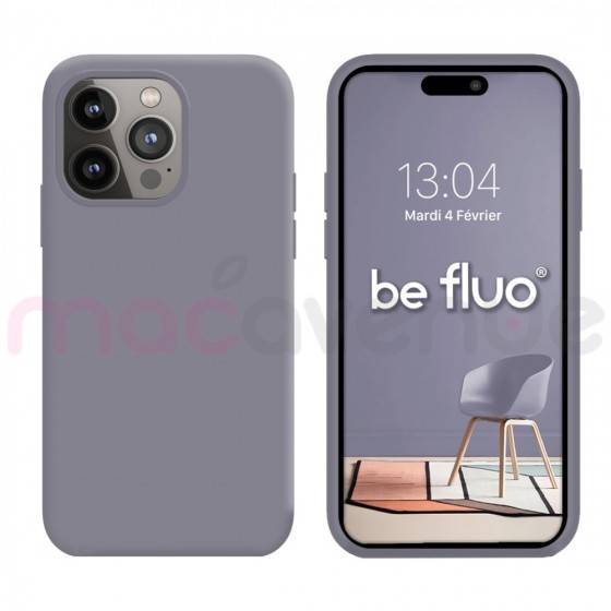 Coque Silicone Moxie BeFluo Fine et Légère pour iPhone 14 Pro Max, Intérieur Microfibre - Gris lavande