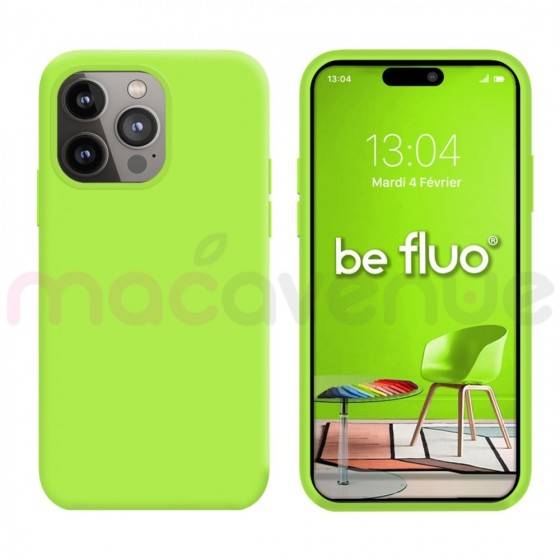 Coque Silicone Moxie BeFluo Fine et Légère pour iPhone 14 Pro max, Intérieur Microfibre - Vert pomme