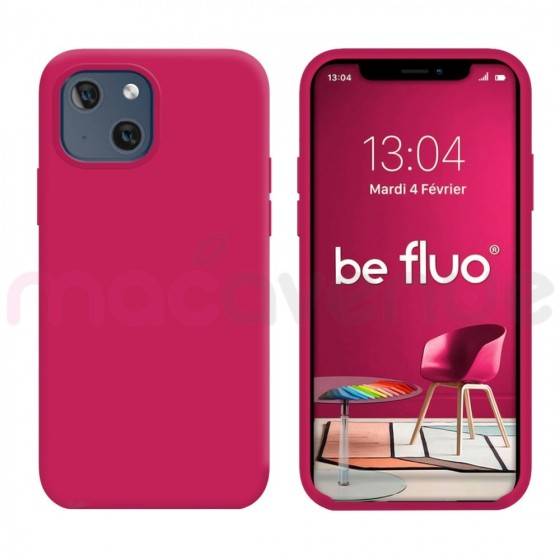 Coque Silicone Moxie BeFluo Fine et Légère pour iPhone 14 Plus, Intérieur Microfibre - Framboise