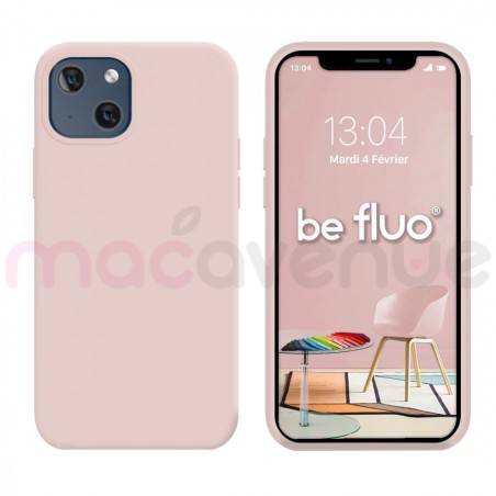 Coque Silicone Moxie BeFluo Fine et Légère pour iPhone 14, Intérieur Microfibre - Rose des sables