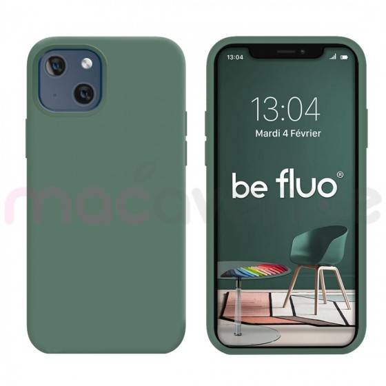 Coque Silicone Moxie BeFluo Fine et Légère pour iPhone 14, Intérieur Microfibre - Pin vert