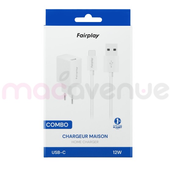 FAIRPLAY COMBO Chargeur (12W) + Câble USB-C (1m) (Blanc)