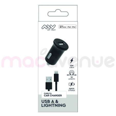 MYWAY PACK CHARGEUR VOITURE 12W + USB-A LIGHTNING NOIR