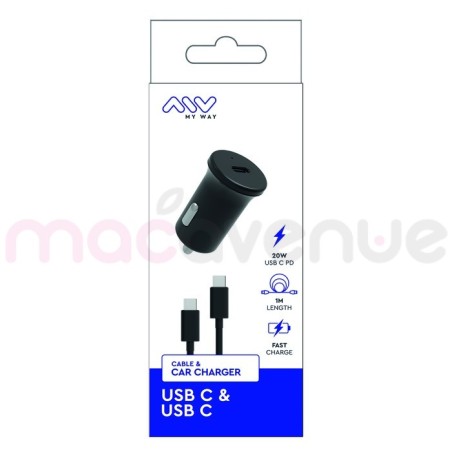 MYWAY PACK CHARGEUR VOITURE PD 20W + USB-C USB-C NOIR