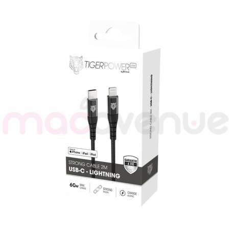 Tiger Lite - TIGER POWER LITE CABLE RENFORCE USB-C LIGHTNING 2M NOIR