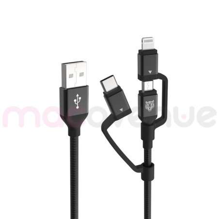 Tiger Lite - TIGER POWER LITE CABLE 3EN1 USB-A USB-C/LIGHTNING/MICRO-USB 1,2M NOIR