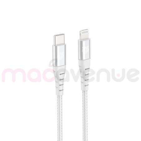 Tiger Lite - TIGER POWER LITE CABLE RENFORCE USB-C LIGHTNING 1,2M BLANC