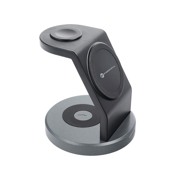 FORCELL Support de charge magnétique MagSafe 3en1 noir 15W + câble USB-C vers USB-C