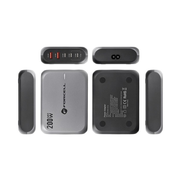 FORCELL F-ENERGY Chargeur de bureau multi-ports 3x USB-C + 2x USB-A 200W avec câble secteur