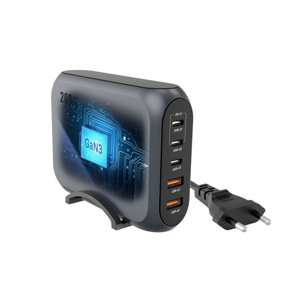 FORCELL F-ENERGY Chargeur de bureau GaN III VT51 - 3 x Typ C + 2 x USB-A 200W gris