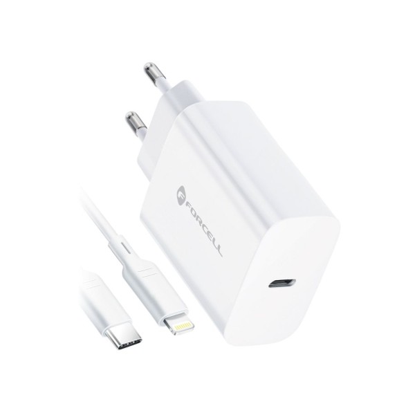 FORCELL F-ENERGY Chargeur de voyage blanc TFK-TC-20W - Type C + câble Type C vers Lightning