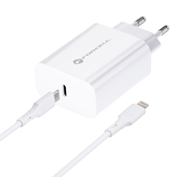FORCELL F-ENERGY Chargeur secteur 20W USB-C + câble USB-C vers Lightning 1,2m