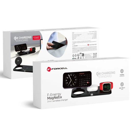 FORCELL F-Energy Station de charge à induction 3-en-1 compatible MagSafe 20.5 W avec câble USB-C vers USB-C