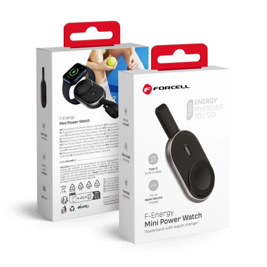 FORCELL F-Energy Mini Batterie externe noire compacte pour Apple Watch 1 200mAh