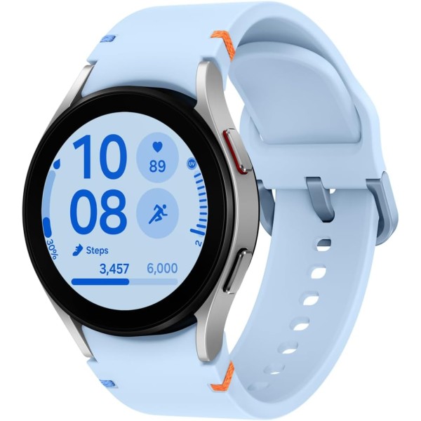 SAMSUNG Galaxy Watch FE Argent (Bracelet Silicone Bleu) - Neuf