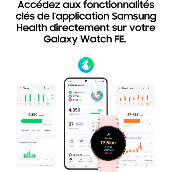 SAMSUNG Galaxy Watch FE Noir (Bracelet Silicone Noir) - Neuf