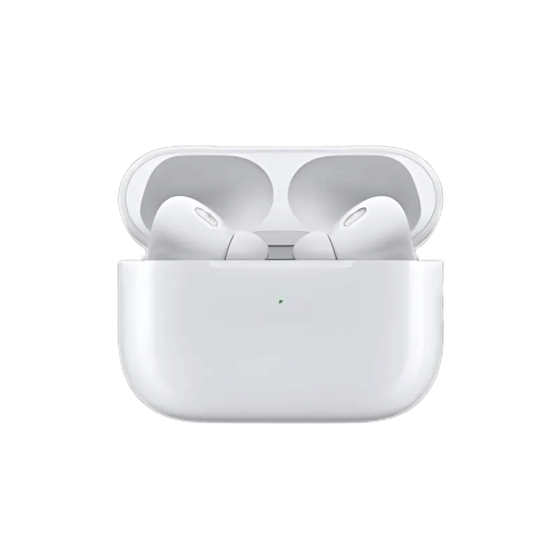 Boîtier AirPods Pro 2 ouvert de face dévoilant les deux écouteurs de chez Apple