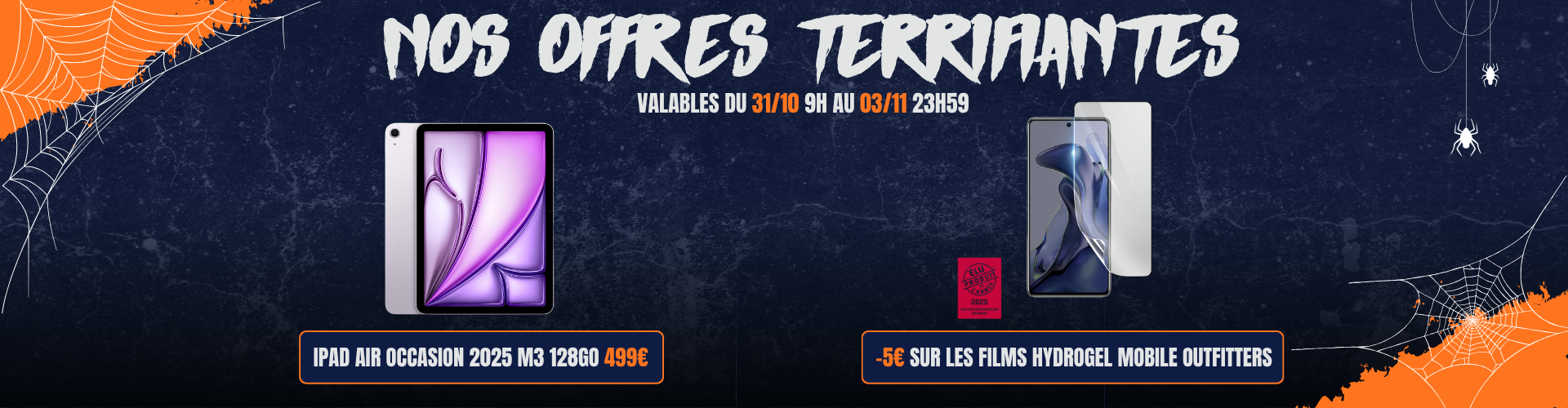 Nos offres terrifiantes iPad Air occasion 2025 M3 128 Go + Films hydrogel mobile Outfitters