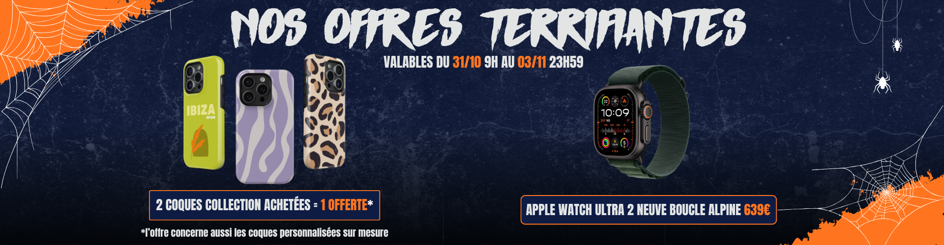 Nos offres terrifiantes Coques nos collections et personnalisées sur mesure + Apple Watch Ultra 2 neuve boucle alpine